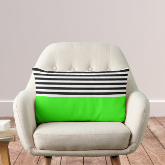 Cojín Lumbar Neon Green con rayas negras y blancas