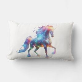 Cojín Lumbar Neon Unicorn Art – Glowing Fantasy Horse Rainbow