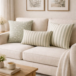 Cojín Lumbar Neutral Rustico Verde Salvia Raya Casa de Campo Co