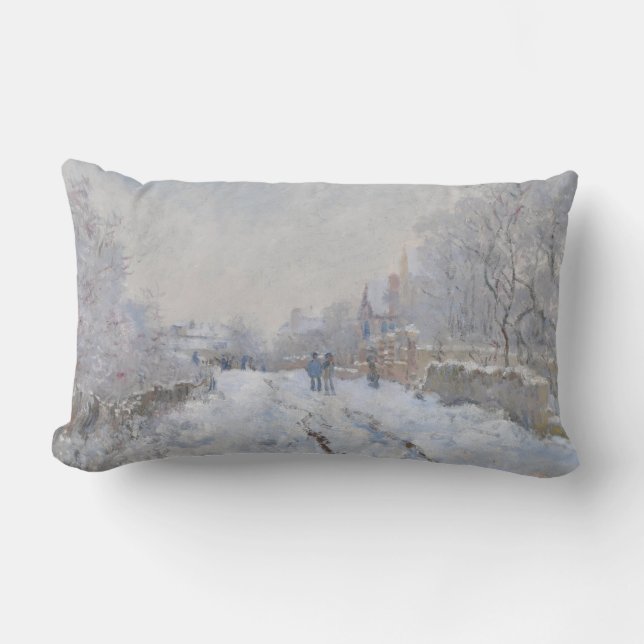 Cojín Lumbar Nieve en Argenteuil (por Claude Monet) (Anverso)