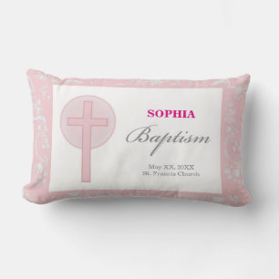 Cojín Lumbar Niña de Encaje Rosa Bautizo