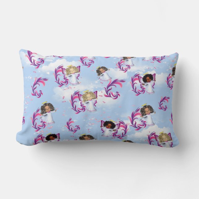 Cojín Lumbar Niñas Angel que vuelan entre nubes (Anverso)