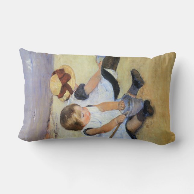Cojín Lumbar Niños pequeños jugando en la playa (Mary Cassatt) (Reverso )