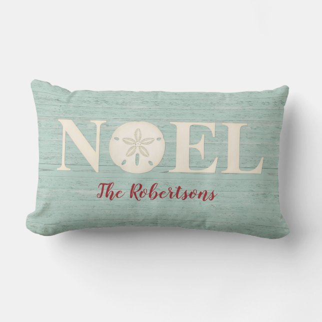 Cojín Lumbar Noel de playa de Navidades costeros personalizados (Anverso)
