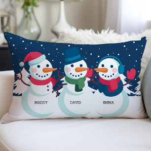 Cojín Lumbar Nombre de familia de muñeco de nieve Navidad festi