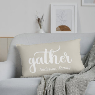 Cojín Lumbar Nombre de familia de reunión de otoño de color bei