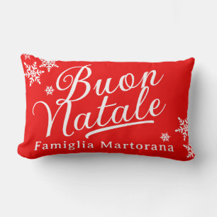Cojín Lumbar Nombre de familia personalizado Buon Natale Rojo