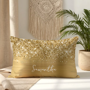 Cojín Lumbar Nombre de guión Glam dorado brillante