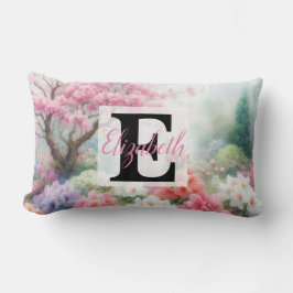 Cojín Lumbar Nombre de monograma en acuarela Flores en pasteles
