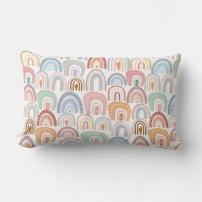 Cojín Lumbar Nombre de patrón arcoiris bohemio variado (Anverso)