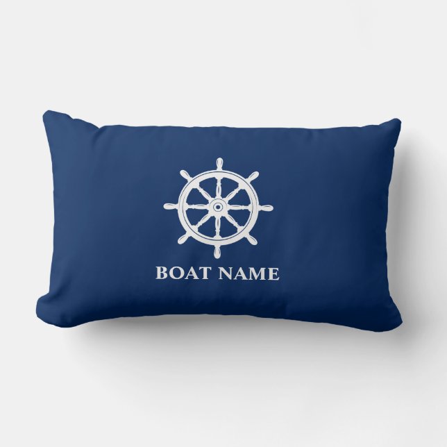 Cojín Lumbar Nombre del barco Nautical Ships Wheelm Navy Blue (Anverso)
