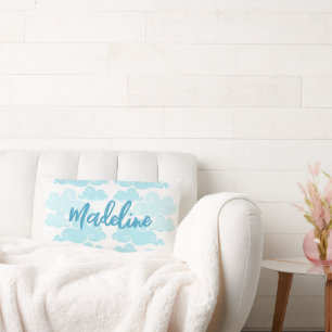 Cojín Lumbar Nombre en la nube de Aqua Blue Chinoiserie