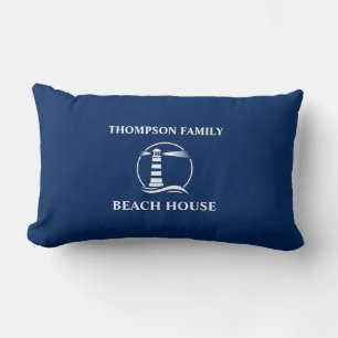 Cojín Lumbar Nombre familiar Classic Nautical Lighthouse Navy B
