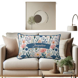 Cojín Lumbar Nombre moderno Pastel Flor silvestre florece con d