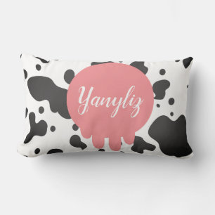 Cojín Lumbar Nombre Monogramado de Impresión de Vaca Genial