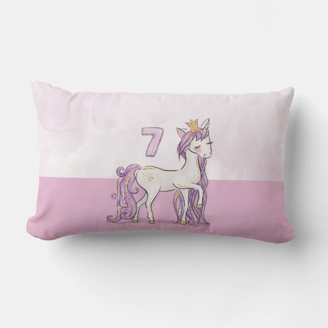 Cojín Lumbar Nombre personalizado 7cumpleaños Caballo rosa con  (Anverso)
