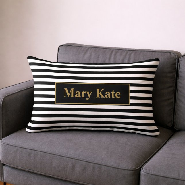 Cojín Lumbar Nombre personalizado Bandas negras/blancas (Subido por el creador)