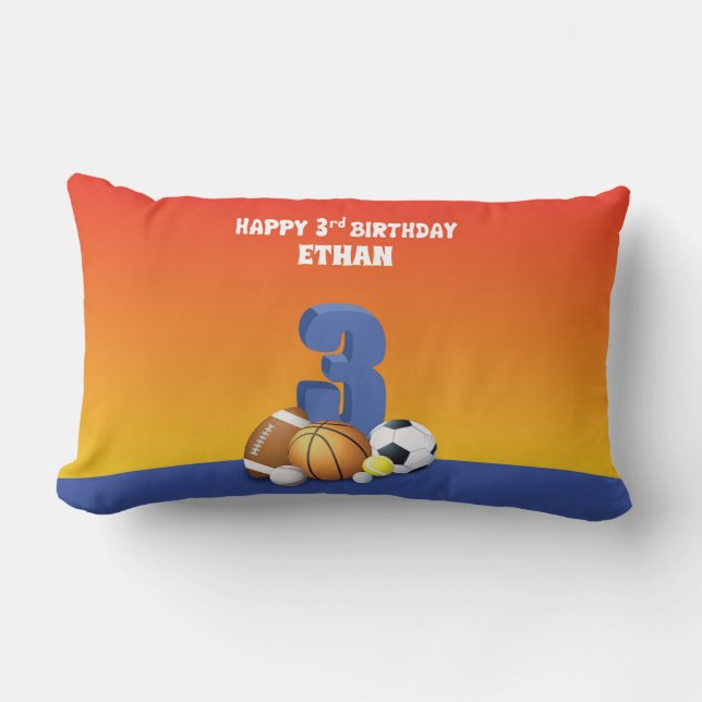 Cojín Lumbar Nombre personalizado Boy 3er cumpleaños bolas depo (Anverso)