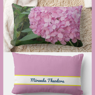 Cojín Lumbar Nombre personalizado Flores de hidrangea rosa