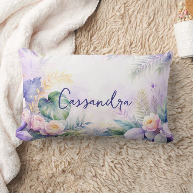 Cojín Lumbar Nombre personalizado Flores Tropicales  (Manta)