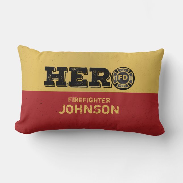 Cojín Lumbar Nombre personalizado, héroe bombero (Anverso)