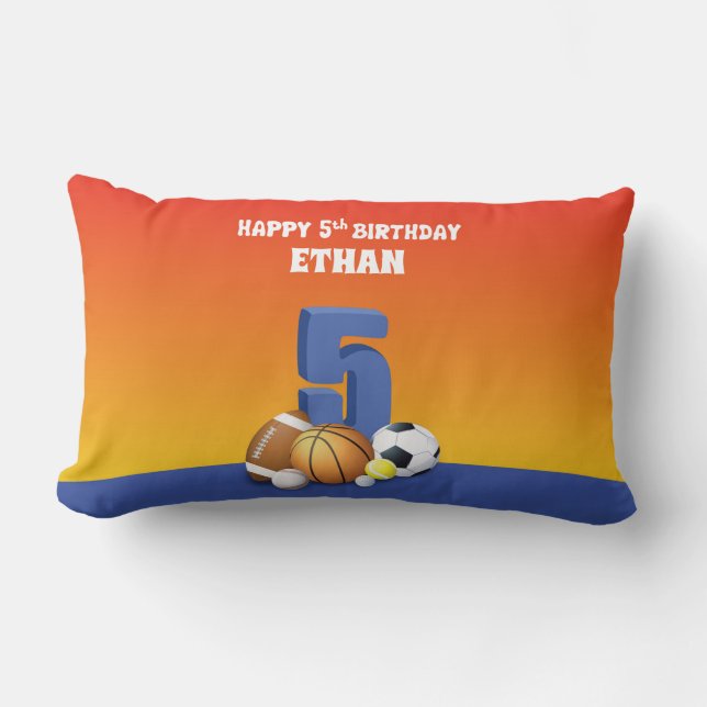 Cojín Lumbar Nombre Personalizado Niño 5º Bolas Deportivas de C (Anverso)