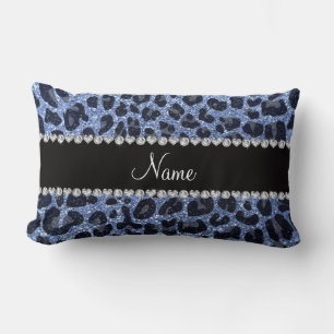 Cojín Lumbar Nombre personalizado purpurina azul claro leopardo