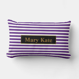 Cojín Lumbar Nombre personalizado Rayas moradas/blancas