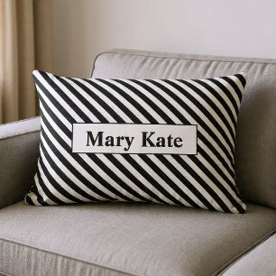 Cojín Lumbar Nombre personalizado Rayas Negro/Blanco
