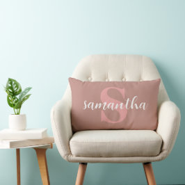 Cojín Lumbar Nombre personalizado rosa polvoriento y blanco