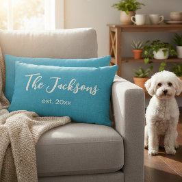Cojín Lumbar Nombre personalizado y año azul y blanco personali