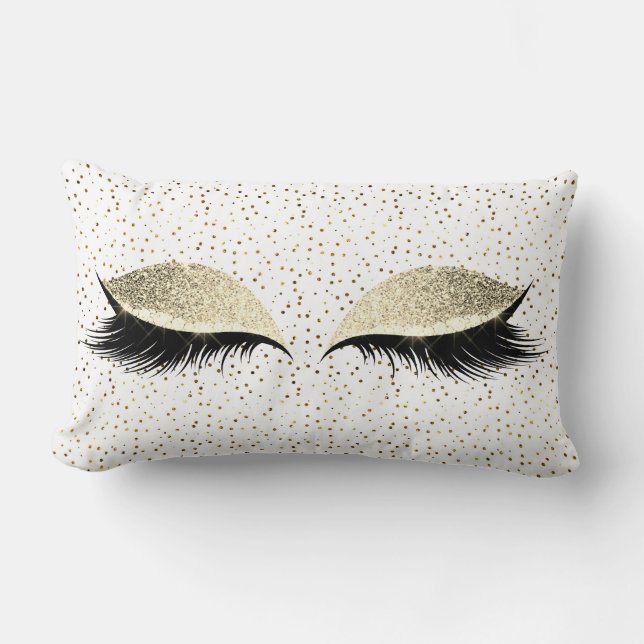 Cojín Lumbar Nombre Purpurina Confetti Glam Gold Eyes Makup Las (Anverso)