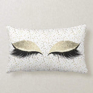 Cojín Lumbar Nombre Purpurina Confetti Glam Gold Eyes Makup Las