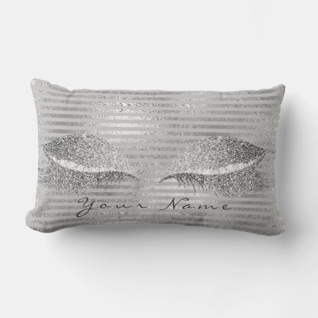 Cojín Lumbar Nombre Purpurina Plata Tiras Diamante Maquillaje B (Anverso)