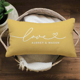 Cojín Lumbar Nombres de Pareja Corazón de Amor Amarillo Dorado 