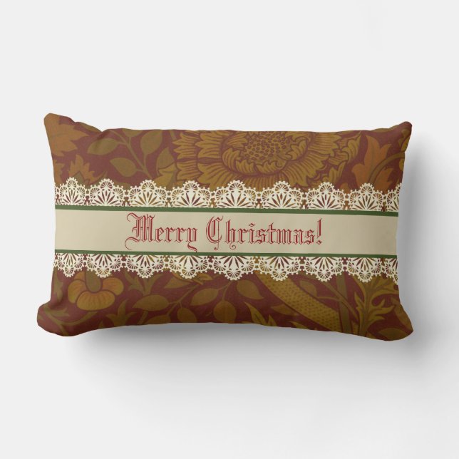 Cojín Lumbar Nostálgico Clásico William Morris vacaciones Rojas (Anverso)