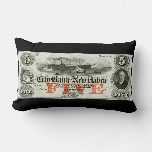 Cojín Lumbar Nota de New Haven Five Dollar 1855 (Anverso)