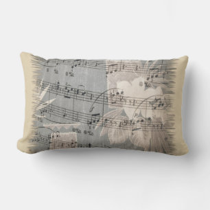 Cojín Lumbar Notas de Música Elegantes en Azul y Beige