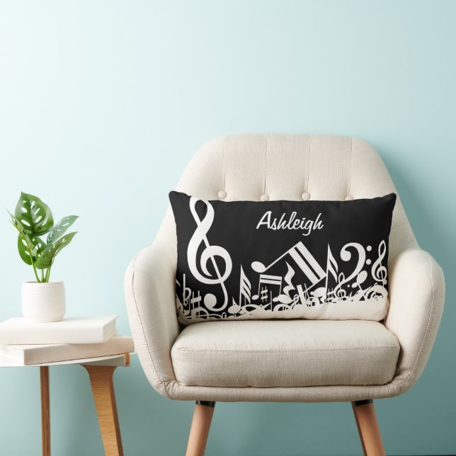 Cojín Lumbar Notas musicales jumbleadas de blanco personalizada (Silla)