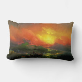 Cojín Lumbar Novena Ola (mar de tormenta con atardecer rojo)