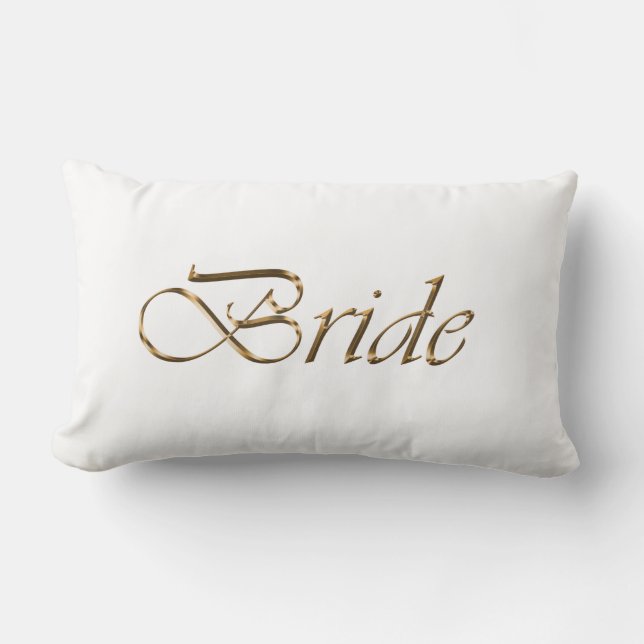 Cojín Lumbar Novia, escritura dorada moda elegante blanco (Anverso)