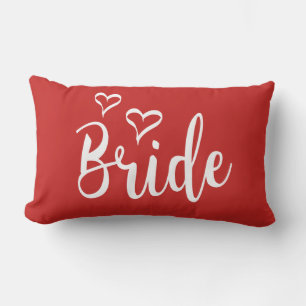 Cojín Lumbar Novia Tipografía de Boda Corazones de Amor Rojo y