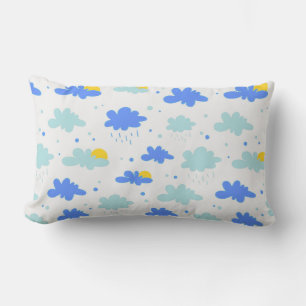 Cojín Lumbar Nubes Azules, Soles Amarillos y Gotitas de Lluvia
