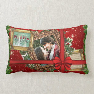 Cojín Lumbar Nuestra primera Navidad como Mr. & Mrs. Gold Frame