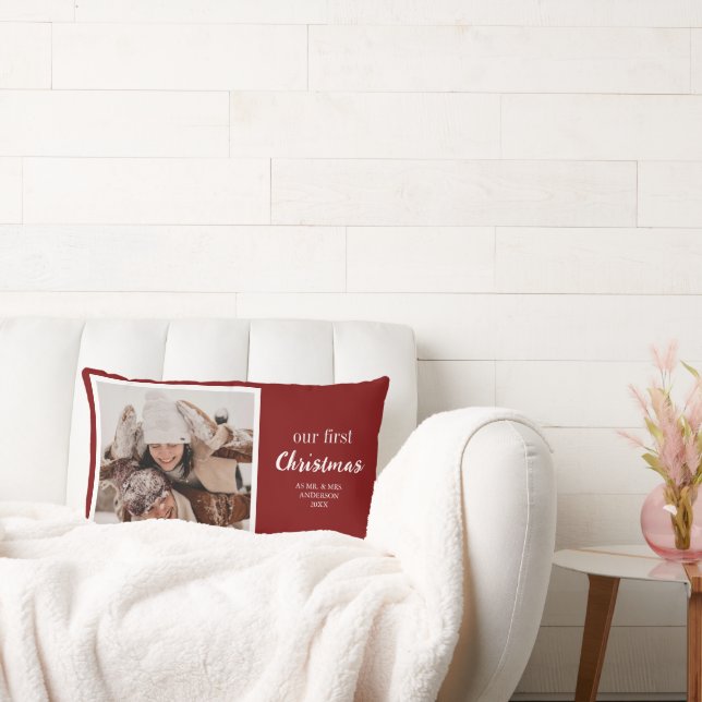 Cojín Lumbar Nuestra primera Navidad Recién Casados Foto Script (Sofá)