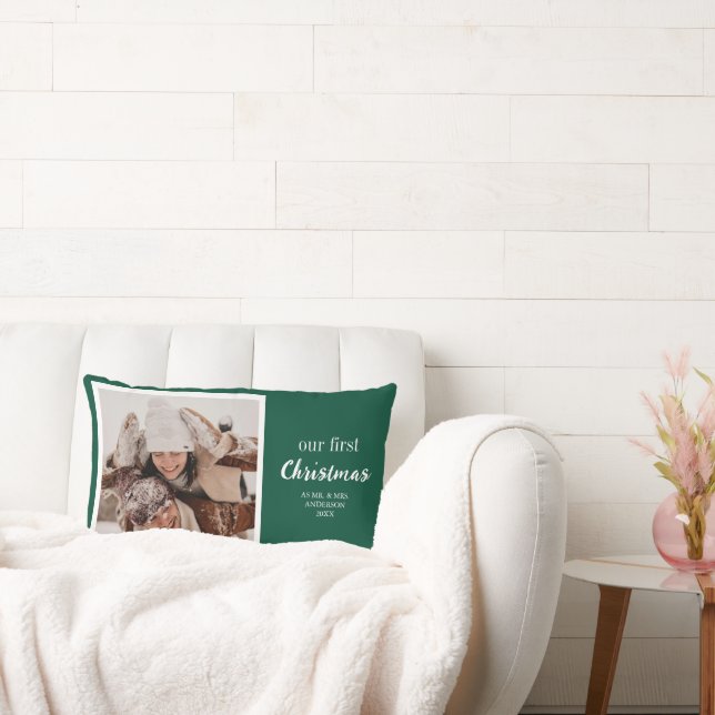 Cojín Lumbar Nuestro primer guión de foto de los recién casados (Sofá)