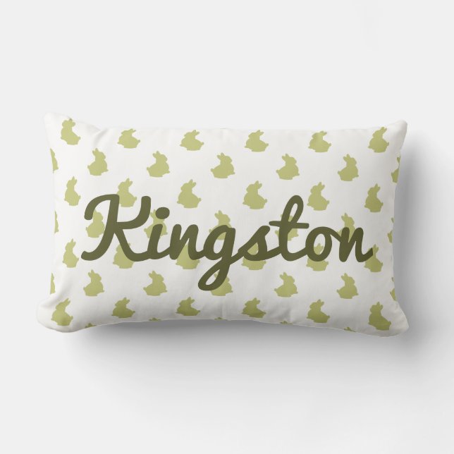 Cojín Lumbar Nursera de conejo de madera blanca y oliva (Anverso)