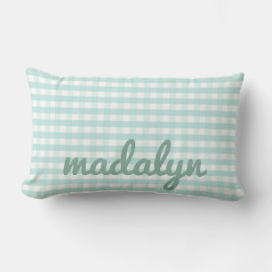 Cojín Lumbar Nursery Pastel Mint Green Gingham