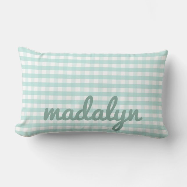 Cojín Lumbar Nursery Pastel Mint Green Gingham (Anverso)