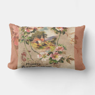 Cojín Lumbar Obra de Vintage Happy Birday Card